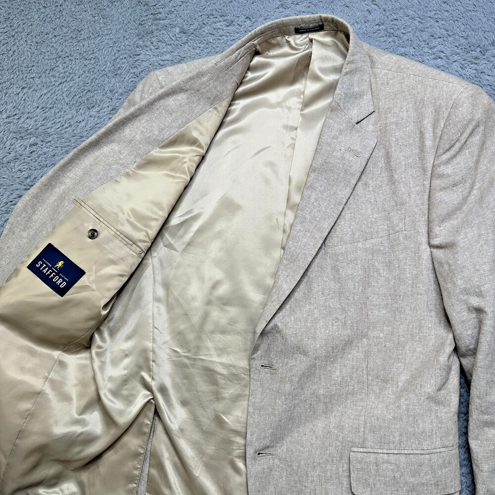 Linen Blazer Mens 44R Tan Gold Sport Coat Stafford Excellent